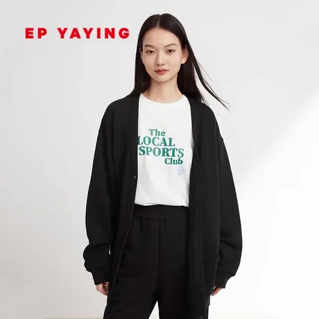 EP YAYING雅莹女装 黑色纯棉V领宽松长袖外套 秋冬商场同款1201A图片