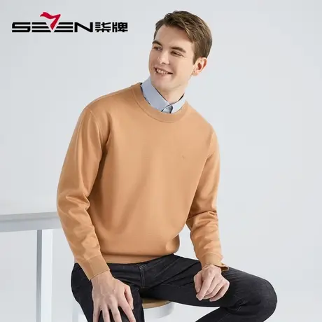 【加绒针织衫】柒牌毛衣男士2022冬季厚款纯色圆领含羊毛长袖毛衫图片