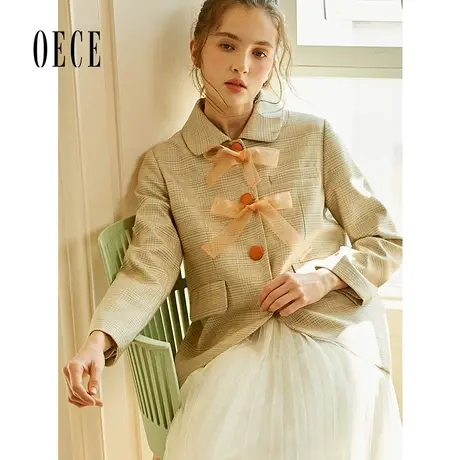 春装新款女装 高光女孩甜蜜仙系蝴蝶结复古小翻领外套商品大图