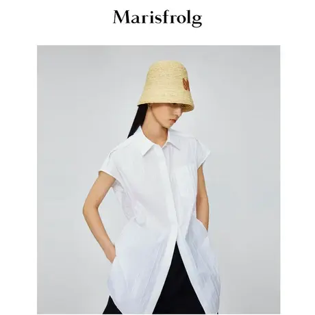 【意大利进口面料】玛丝菲尔夏季新品设计感直角肩无袖白色衬衫图片