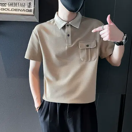 夏季撞色短袖潮牌翻领T恤Polo衫2023新款男装半截袖重磅痞帅半袖商品大图