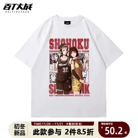 灌篮高手短袖T恤晴子彩子樱木花道流川枫三井寿日系动漫大码纯棉商品大图