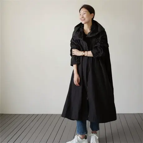 春秋新款连帽韩版宽松中长款风衣常规大码休闲时尚显瘦大衣外套潮商品大图