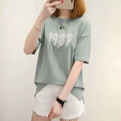 t恤衫短袖女夏装上衣2025新款宽松字母潮韩版学生打底衫体恤商品大图