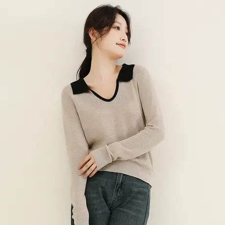 韩潮袭人韩版通勤修身针织衫女2023秋新季款休闲POLO领显瘦上衣图片