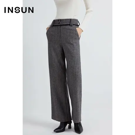 INSUN恩裳线上专选冬季人字纹直筒羊毛休闲裤图片