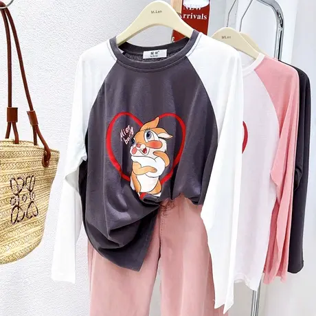 韩国东大门薄款长袖上衣2023夏季新款ins奶甜兔子防晒T恤衫清爽商品大图