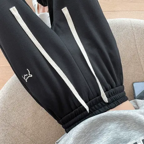 黑色运动裤女束脚2023年秋冬新款高腰宽松显瘦百搭九分休闲卫裤潮商品大图