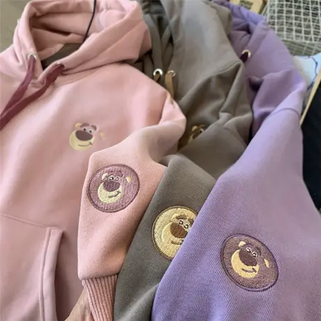 女生卫衣2023新款秋冬卫衣女加绒加厚草莓熊刺绣外套宽松百搭上衣商品大图