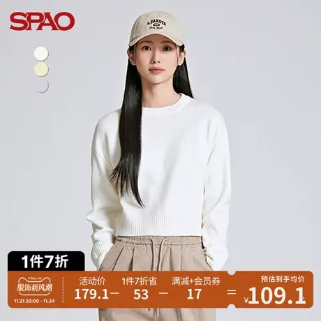 SPAO女士毛衣春季新款多色基础圆领短款套头针织衫SPKWC4TU02图片