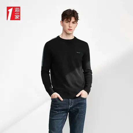 海一家时尚拼接毛衣2023秋季新款字母小绣花休闲长袖针织衫男商品大图