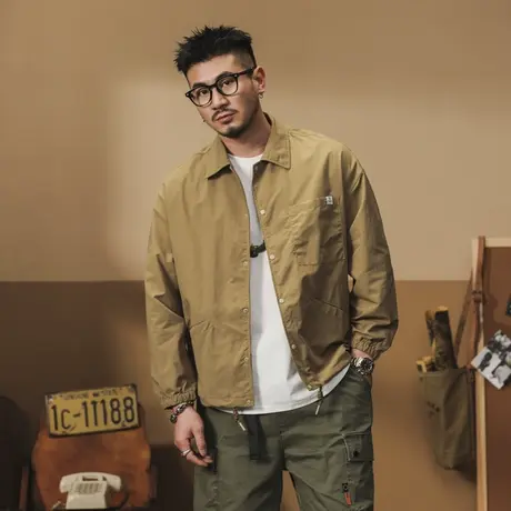 Modi Nick/摩帝尼克男士工装衬衫休闲复古宽松外套纯色大码舒适商品大图