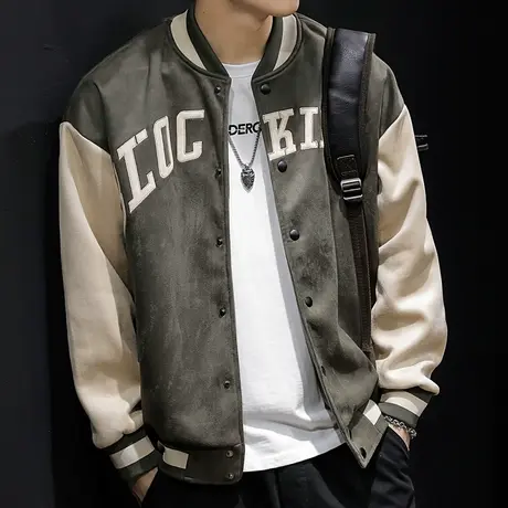麂皮绒棒球服男外套2024新款春季宽松春秋男士夹克大码潮ins美式图片