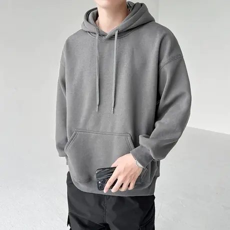 重磅纯色连帽卫衣男士春秋季2023新款oversize潮牌美式上衣服外套商品大图