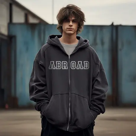 2023新款春秋季宽松加肥加大码男装连帽拉链开衫胖子卫衣男潮外套图片