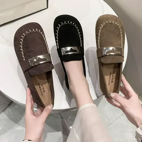 2023春季新款软底软面磨砂时尚豆豆鞋一脚蹬平底单鞋女百搭妈妈鞋商品大图