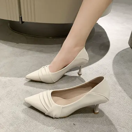 永希尖头细跟女鞋夏季2024年新款浅口高跟单鞋法式不累脚小皮鞋潮商品大图