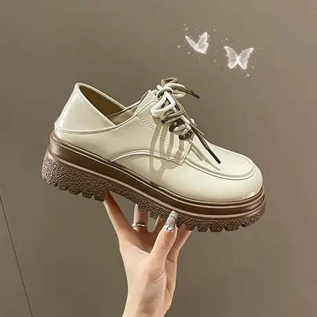 两穿小皮鞋女2023春季新款复古英伦风百搭圆头配裙子厚底增高单鞋商品大图