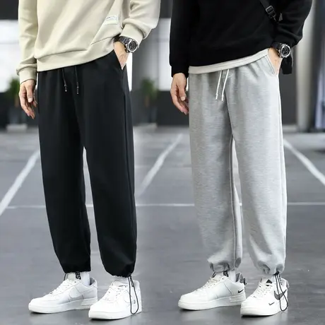 裤子春秋季加肥加大码宽松显瘦男士运动束脚裤休闲学生长裤卫裤商品大图