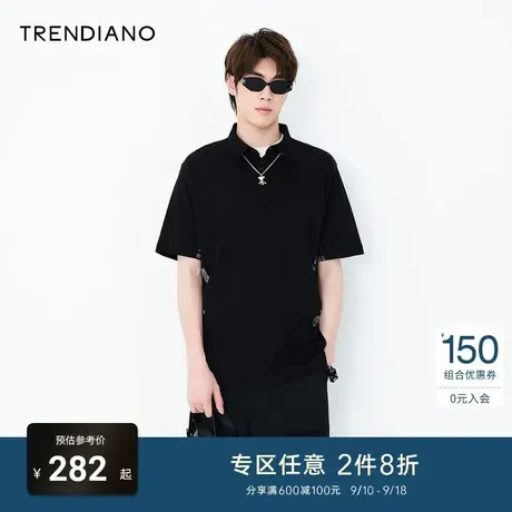TRENDIANO夏季新款城市拼接印花纯棉丝光翻领短袖Polo衫男士商品大图
