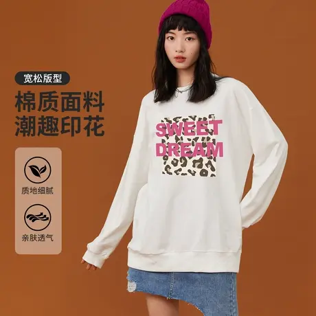 真维斯Z+女装 美式复古印花长袖T恤宽松圆领百搭卫衣图片