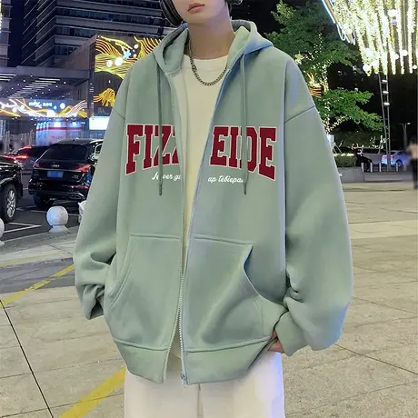 美式复古潮牌字母连帽卫衣男春秋季新款宽松慵懒风情侣款开衫外套商品大图