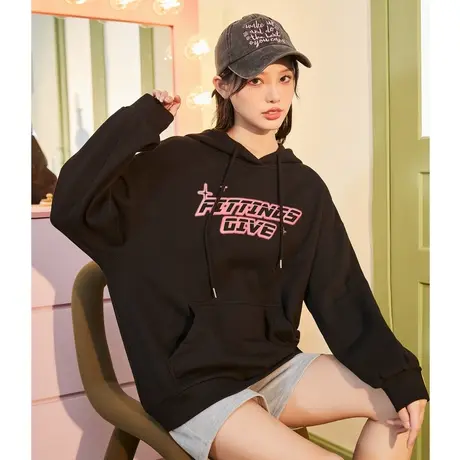 唐狮女装卫衣加绒连帽套头衣服秋冬新宽松ins潮美式高级感上衣商品大图