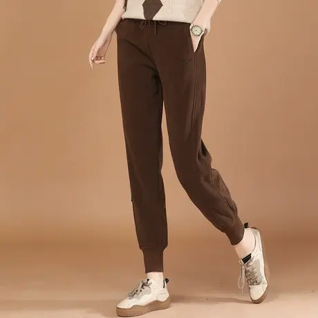 韩潮袭人松紧腰刺绣加绒运动裤女2023冬季新宽松哈伦卫裤子厚图片