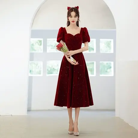 敬酒服新娘2023新款夏季小个子结婚订婚回门礼服平时可穿法式丝绒图片