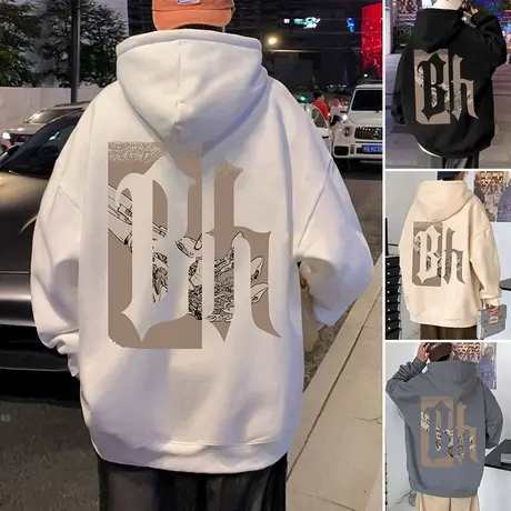 连帽卫衣男秋冬季2023新款字母中山套头帽衫男生宽松嘻哈休闲外套商品大图