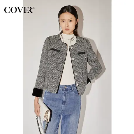 【昕怡】COVER冬季经典人字纹干练直筒通勤短外套商品大图
