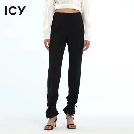 icy原创春季新款时尚休闲通勤风复古纯色喇叭阔腿长裤商品大图
