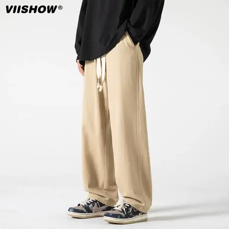 VIISHOW春款美式简约纯色运动卫裤男潮垂坠感宽松休闲裤子大码裤商品大图
