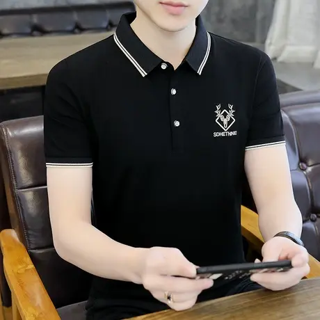 夏季休闲Polo衫男韩版潮流刺绣翻领T恤潮牌短袖上衣纯棉半袖体恤商品大图
