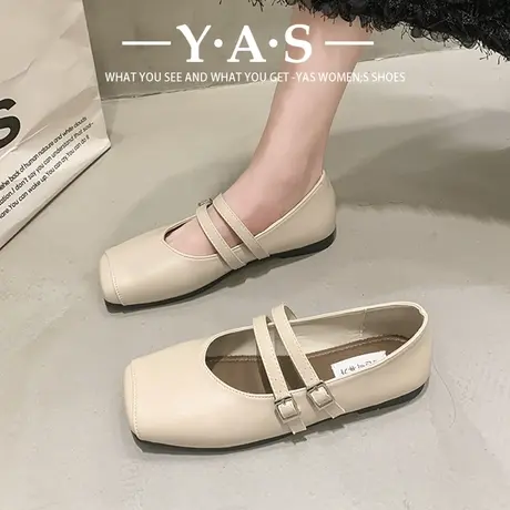 法式晚风时尚单鞋女2024新款春季平底气质仙女通勤方头浅口玛丽珍商品大图