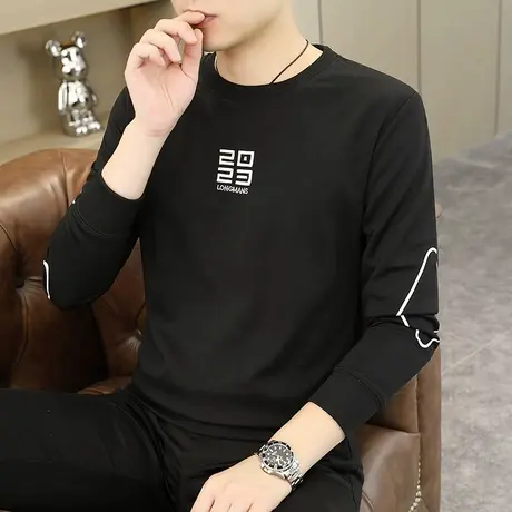 港士博秋季长袖男士t恤百搭冰丝圆领卫衣潮流春秋款上衣男装秋衣商品大图