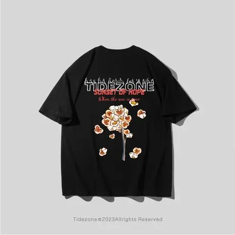 Ohlyah潮牌大码品牌复古中性纯棉黑色短袖T恤男女款ins青少年半袖商品大图