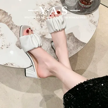 拖鞋夏季外穿2024新款时尚中跟女士凉拖百搭粗跟网红仙女风一字拖商品大图