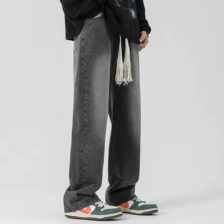 Nuthink国潮潮牌ins牛仔裤男港风潮流街头阔腿直筒长裤中腰裤子潮商品大图