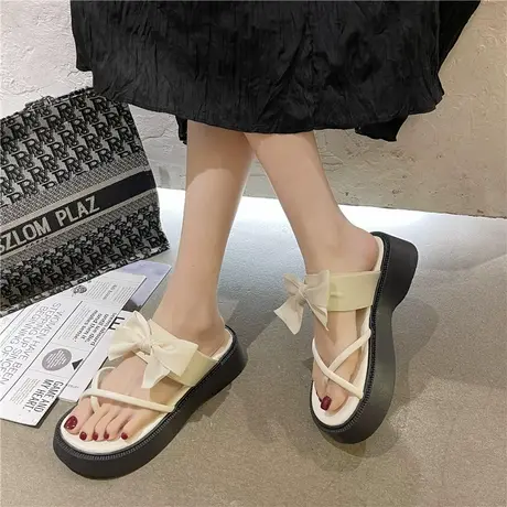 网红拖鞋女外穿2024年夏季新款时尚洋气蝴蝶结小个子厚底防滑凉拖图片