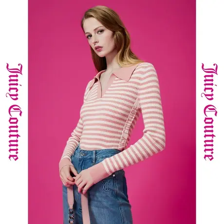 Juicy Couture橘滋初秋冬新款柔韧玫瑰提花条纹女式针织衫图片