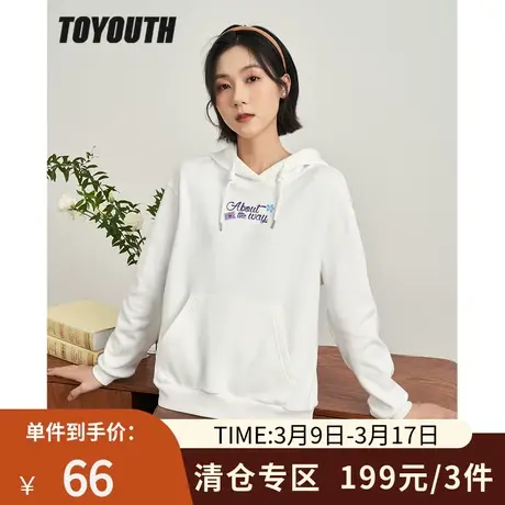 TOYOUTH初语圆领加绒卫衣女冬季新款复古宽松休闲落肩上衣商品大图