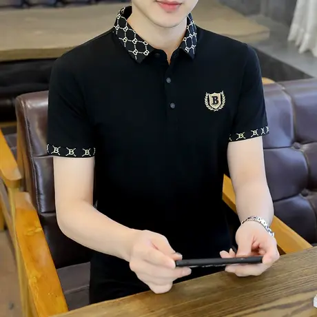 冰丝棉短袖t恤男士2023新款夏季休闲潮流半袖Polo衫夏装翻领上衣图片