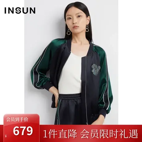 恩裳2023年早春新品醋酸时尚休闲短款外套高级撞色棒球服商品大图