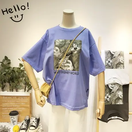 2020夏季新款短袖女T恤韩国东大门卡通狗减龄休闲嘻哈T恤大码宽松商品大图