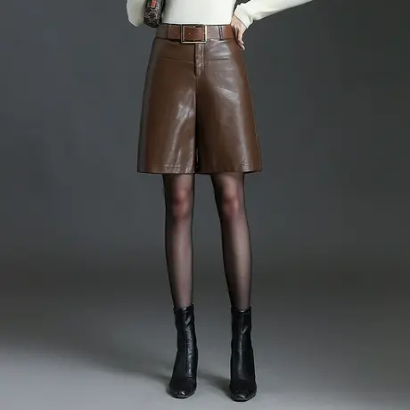 PU皮裤五分裤女秋季2023新款高腰宽松阔腿裤显瘦休闲靴裤皮短裤子商品大图