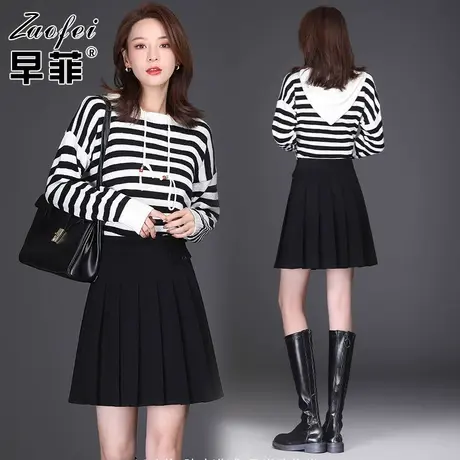 黑色加厚百褶裙女毛呢半身裙女秋冬2021新款配毛衣a字裙短裙伞裙商品大图