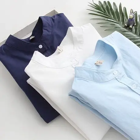 春装韩版简约小清新立领衬衫女生长袖纯棉学院风文艺百搭打底衬衣图片