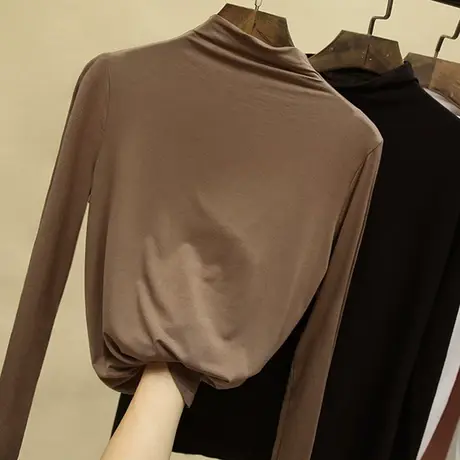 半高领港风打底衫女春秋冬长袖内搭洋气薄款黑白色上衣2023新款潮商品大图