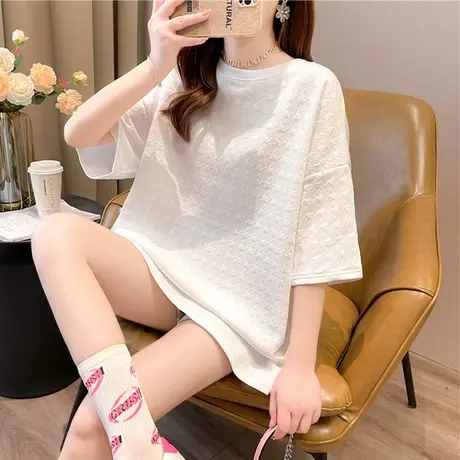 设计感小众短袖t恤女2022年新款夏季韩版宽松大码中长款上衣服潮图片